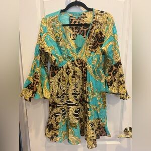 ANTICA SANTORIA by GIACOMO CINQUE Bell Sleeve V-Neck Embellished Dress NWT M